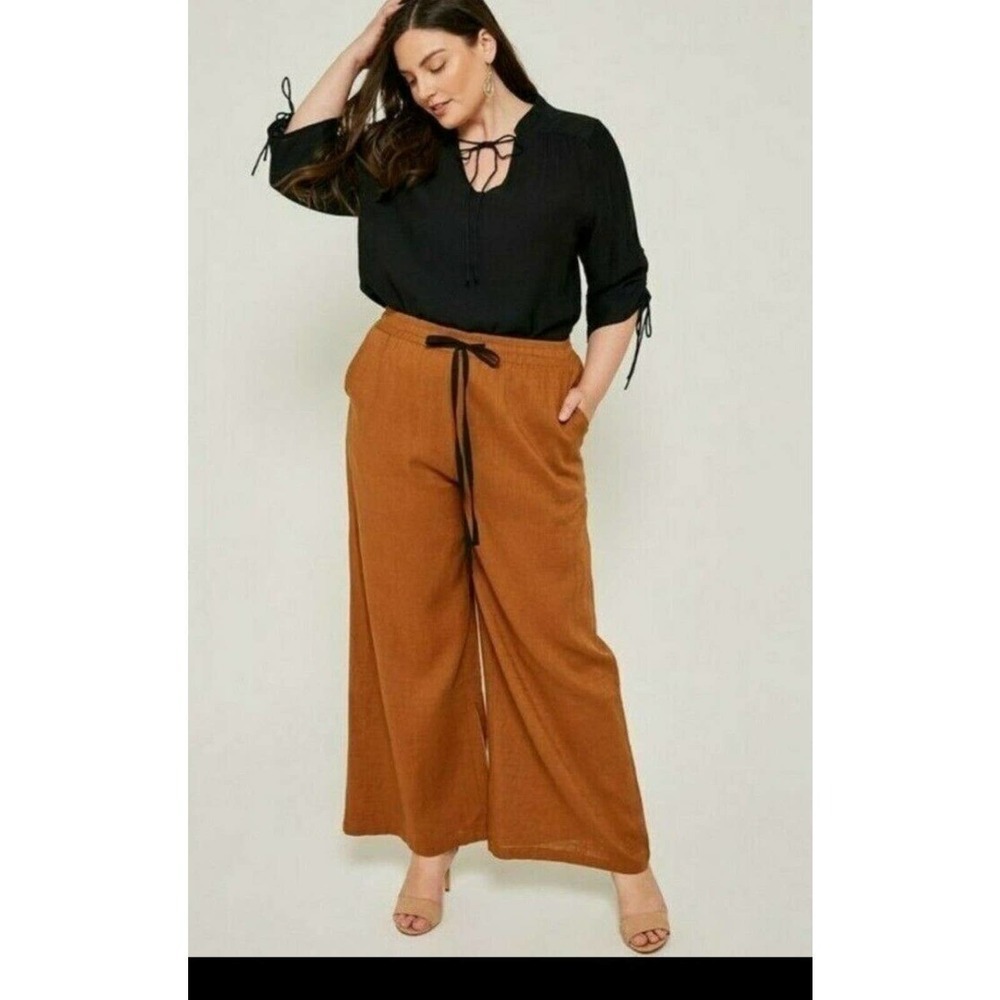 HAYDEN Linen Tie Front Palazzo Drawstring Pants Women's Size Small